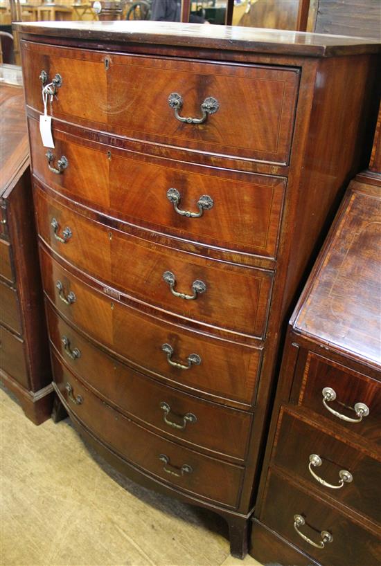 Mahogany bow-fronted tall chest of drawers